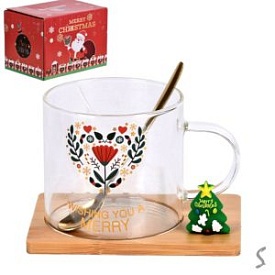 Чашка новорічна на бамбуковій підставці з ложкою "Christmas Magic" 250мл R100361 - 1 - smarttoys.com.ua
