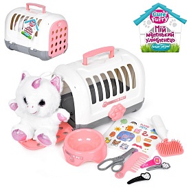 Тварина в переносці 939-53 набір грумера, єдиноріг-м'яка іграшка  плюш, наліпки, кул., 22-16-16 см. - 1 - smarttoys.com.ua