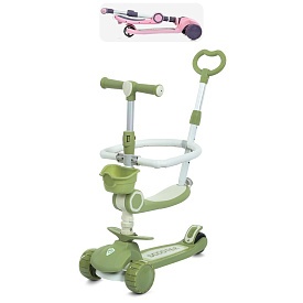 Самокат JR3-133-GR (1шт) 5в1(батьківька ручка, біговел), метал+пластик, 3колеса PU, 2пер 112мм світло, задн 90мм світло, кермо 3 положення (min61см, 1 положення 66см, max75см), підніжка 28-13,5см, музика, світло, захист від падіння екошкіра, зелений, на б - 1 - smarttoys.com.ua