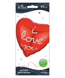 Кулька фольгована Pelican, серце біло-червоне однотонне I love you, 45см (індивідуальна упак.) - 1 - smarttoys.com.ua