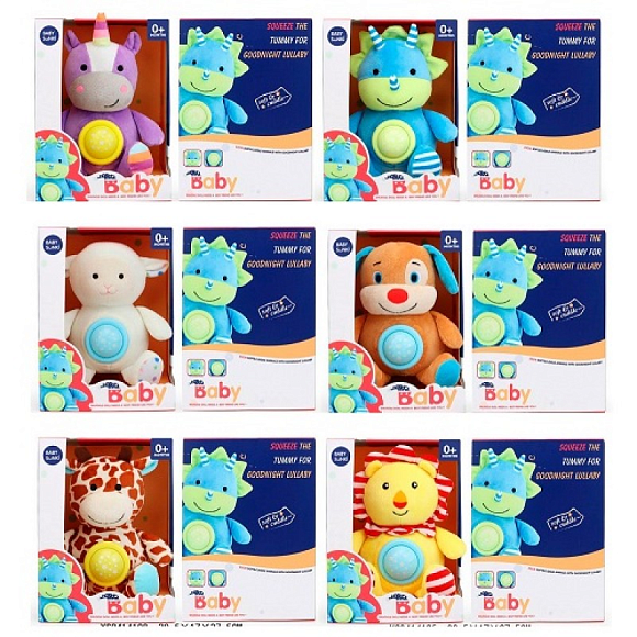 Нічник 1843-1-2-3-4-5-12 тварина, плюш, 5 видів, муз., світло, бат., кор., 20,5-28-16 см. - 2 - smarttoys.com.ua