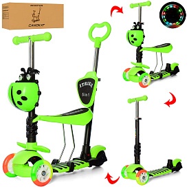 Самокат JR 3-026-C-GR MAXI,5в1(біговел),сталь+плас.,3кол.,2пер.ПУ120мм-світло,ПВХ100мм,кермо,зелений - 1 - smarttoys.com.ua