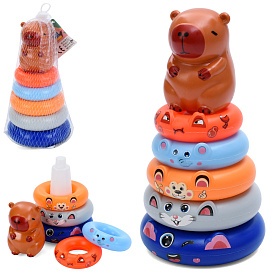 Пірамідка HJ-0819 18,5см, капібара, кільця 4шт (з вушками), наліпки, в сітці, 24-10-10см - 1 - smarttoys.com.ua