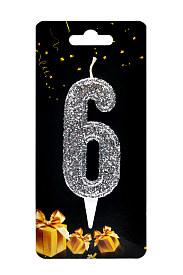 Свічка для торта  "Цифра 6" срібло магічне - 1 - smarttoys.com.ua