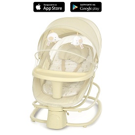 Заколисуючий центр-шезлонг 8081 2в1, APP, USB, таймер, москіт.сітка, столик, муз., беж. - 1 - smarttoys.com.ua