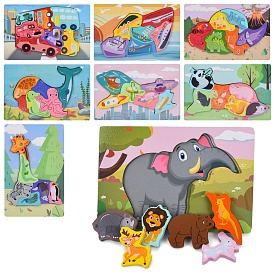 Дерев'яна іграшка Пазли MD 0744 6дет, 6в1, 8 видів(транспорт,тварини,динозаври),у пакеті,22,5-15-1см - 1 - smarttoys.com.ua