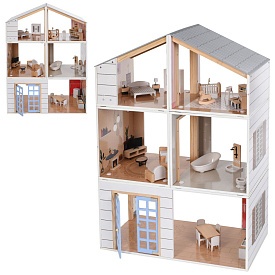 Дерев'яна іграшка Будиночок MD 0750 60,5-30-в90см, 3 поверхи, меблі, в кор-ці, 65,5-35,5-20см - 1 - smarttoys.com.ua