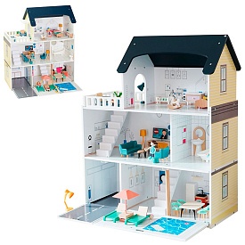 Дерев'яна іграшка Будиночок TX0091 3 поверхи, меблі, фігурки, бат., кор., 75-36-24 см. - 1 - smarttoys.com.ua