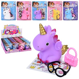 Конячка LD6038K7 єдиноріг 6см, наліпки, окуляри, сумка, на листі, 28шт(мікс видів), в диспл., - 1 - smarttoys.com.ua