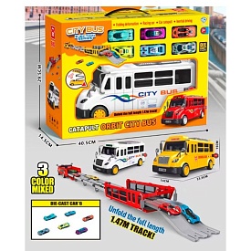 Набір машинок 8901 інерц.,автобус (33,5см, інерц, 2в1 трек),машинки 6шт 7см (метал),3 кольори,в кор. - 1 - smarttoys.com.ua