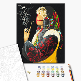 Картина за номерами: Мотанка з трубкою  © Valeriya Macarenco 40х50 - 1 - smarttoys.com.ua