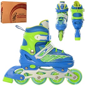 Ролики A 4140-M-BL(35-38) розсув., шнурівка+бакля, ал.рама, кол.ПУ70мм, 1світло, синій, кор. - 1 - smarttoys.com.ua