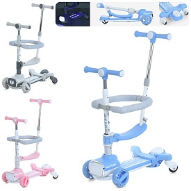 Самокат JR3-148 5в1(батьк.ручка,біговел),метал+пластик,3 колесаПУ(120мм.та 84мм.),світло,доп.кол.2шт - 1 - smarttoys.com.ua