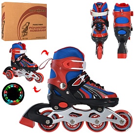 Ролики A 4146-XS-R (27-30) розсув.,шнур.+бакля,ал.рама,кол.ПУ64мм-1світ.,комбо,черв.,кор.34,5-27-10с - 1 - smarttoys.com.ua