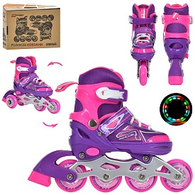 Ролики A 4148-XS-V (27-30) розсув.,шнур+бакля,ал.рама,колПУ,64мм,1св,комбо,фіолет.,кор.34,5-27-10см. - 1 - smarttoys.com.ua