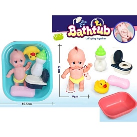 Пупс 669-701B1ванна, качка-пискавка, унітаз, пляшечка, аксесуари, 2 кольори, кул., 17,5-26-6 см. - 1 - smarttoys.com.ua