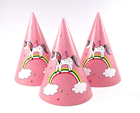 Ковпак святковий "Єдиноріг на веселці рожевий фон" - 1 - smarttoys.com.ua