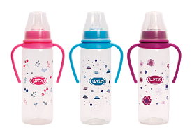 LI 141 Пляшечка кругла з ручками та силіконовою соскою 250 мл - 1 - smarttoys.com.ua