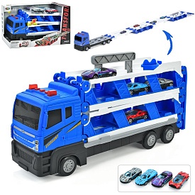 Трейлер D663-T204B інерц., машинка 4 шт., рухомі деталі, муз., світло, бат.(таб.),кор.,41-23-12см. - 1 - smarttoys.com.ua