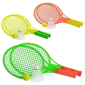Ракетка M 2016-1 3 кольори, дитяча 2 шт., воланчик, м'ячик, кул., 33,5-15-3,5 см - 1 - smarttoys.com.ua