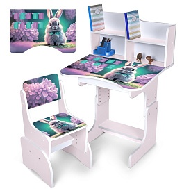 Парта N 2071-1-7 зі стільчиком, 69,5х44,5 см., регул. висота, зайченя, таблиця множення, сакура. - 1 - smarttoys.com.ua