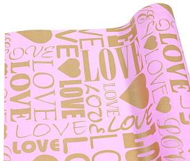 Крафт папір "LOVE " золотий  шрифт на рожевому  0,7х8м 70гр. - 1 - smarttoys.com.ua