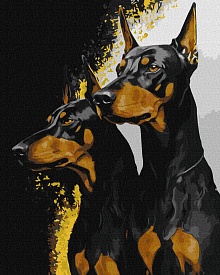 Набір для розпису по номерах. "Вірні добермани з фарбами металік extra" 40х50см - 1 - smarttoys.com.ua