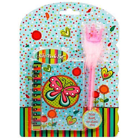 Блокнот на пружині 120x80mm, 70g, 60 л, ручка-пушок з короною, Метелик - 1 - smarttoys.com.ua