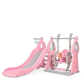 Гірка-гойдалка WM19011-8 баскетбольне кільце, пластик, кор., сіро-рожевий, 152-184-103 см. - 1 - smarttoys.com.ua