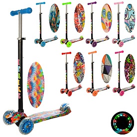 Самокат JR 3-055-L MAXI, кол 3 шт. ПВХ світ., 2 пер. 120 мм., задн. 75мм., принт, 8 видів/8 кольорів - 1 - smarttoys.com.ua