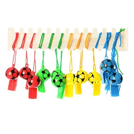 Свисток MS 0364-1 пластик, шнурок, 4 кольори, футбол, 5,5-3-3 см - 1 - smarttoys.com.ua