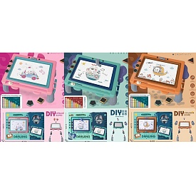 Досточка для малювання 1221-A-B-C  кольорова, 2в1(столик 28-22-в14,5см), печатки 3шт, 3 види, кор. - 1 - smarttoys.com.ua