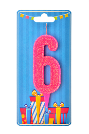 Свічка для торта  "Цифра 6" рожева блиск - 1 - smarttoys.com.ua