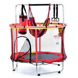 Батут MS 4291-R червон.д.140, вис.,110см/160см,пруж. 36шт, баскет. кільце,гамак,груша,кульки, кор. - 1 - smarttoys.com.ua