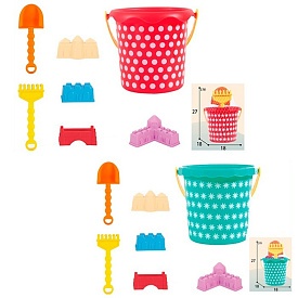 Набір для пісочниці 8033-34 відро, лопатка, граблі, формочки(замок) 4 шт., 2 види, 19-33-18 см. - 1 - smarttoys.com.ua