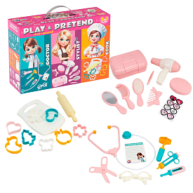 Подарунковий набір 2277 (5) "Technok Toys", 3 в 1, стетоскоп, термометр, бланк рецептів, качалка, формочки, фен, щітка, дзеркальце, в коробці - 1 - smarttoys.com.ua