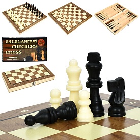 Шахи A0067 дерев'яні, 3в1(нарди, шашки), фігури дерев'яні, кор., 34-18-3.5 см. - 1 - smarttoys.com.ua