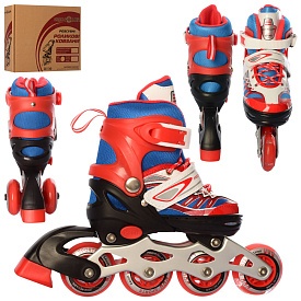 Ролики A 4122-XS-R(27-30) розсув,шнур+бакля,ал.рама,колПУ64мм,1світ,червон.,комбо,кор.35-27,5-10см. - 1 - smarttoys.com.ua