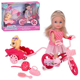 Лялька 3806 11см, шарнірні ноги, велосипед з возиком, собака 5см, аксесуари, 2 види, в кор-ці - 1 - smarttoys.com.ua