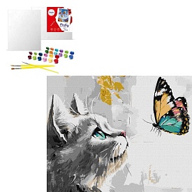 Набір для розпису по номерах "Мрійлива кішечка з фарбами металiк extra" 40x50см - 1 - smarttoys.com.ua