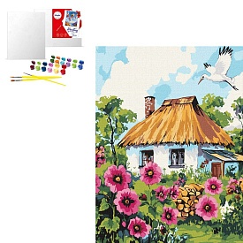 Набір для розпису по номерах "Мальви біля хати" 30x40см - 1 - smarttoys.com.ua