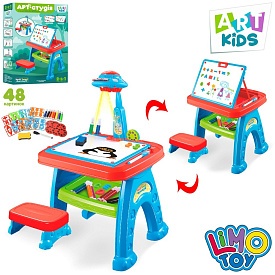 Проектор AK 0005 2в1(мольберт), стілець, літери-англ., цифри, маркери, світло, бат., кор.,60-40-11см - 1 - smarttoys.com.ua