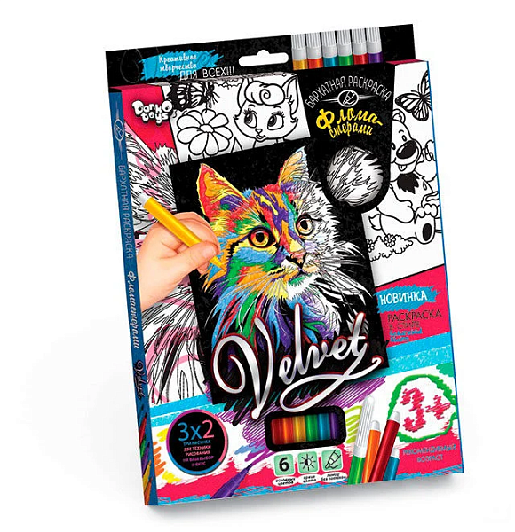 Набір для творчості "Оксамитова розмальовка фломастерами VELVET" VLV-01-01,02,03 ... 10 (20) 8 видів "Danko Toys" - 3 - smarttoys.com.ua