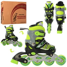 Ролики A 4139-XS-GR(27-30) розсув., шнур.+бакля, ал.рама, кол.ПУ64мм, 1світло, комбо, зелений, кор. - 1 - smarttoys.com.ua