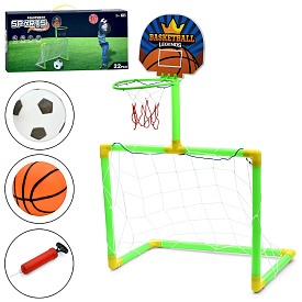 Футбольні ворота MR 1526 2в1(баскет.кільце, пласт.),сітка 2шт.,м'яч 2шт.,насос,22дет.,кор.,51-23-5см - 1 - smarttoys.com.ua