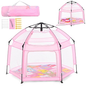 Намет MR 1512 Powder Pink автомат.,каркасний,вхід-застібка-блискавка,стіни-сітки,килим,рожев,136-114 - 1 - smarttoys.com.ua