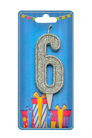 Свічка для торта  "Цифра 6" срібло блиск - 1 - smarttoys.com.ua