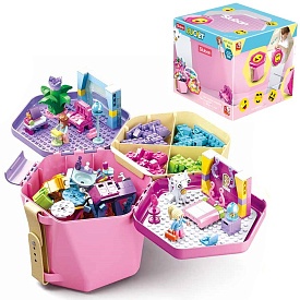 Конструктор SLUBAN M38-B0830 "Bucket": Набір деталей в рожевому боксі, 348 дет. - 1 - smarttoys.com.ua