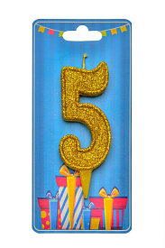 Свічка для торта  "Цифра 5" золото блиск - 1 - smarttoys.com.ua