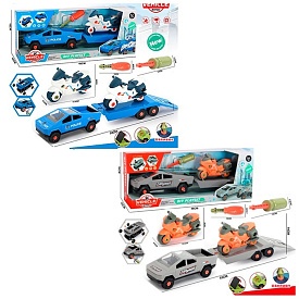 Конструктор 7654-B1A-B1B на шурупах, машина з причепом, мотоцикл, викрутки, 2 види, 48-18-12,5 см. - 1 - smarttoys.com.ua